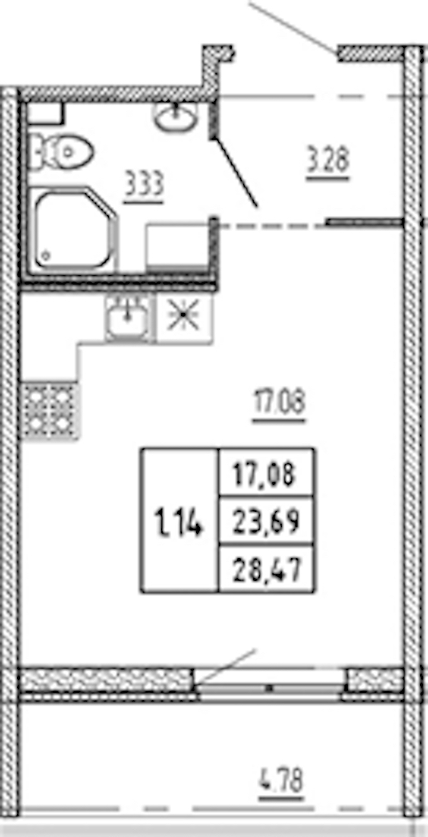 Квартира студия 23.69 м², 5/22 эт., ЖК «Новые горизонты 2»